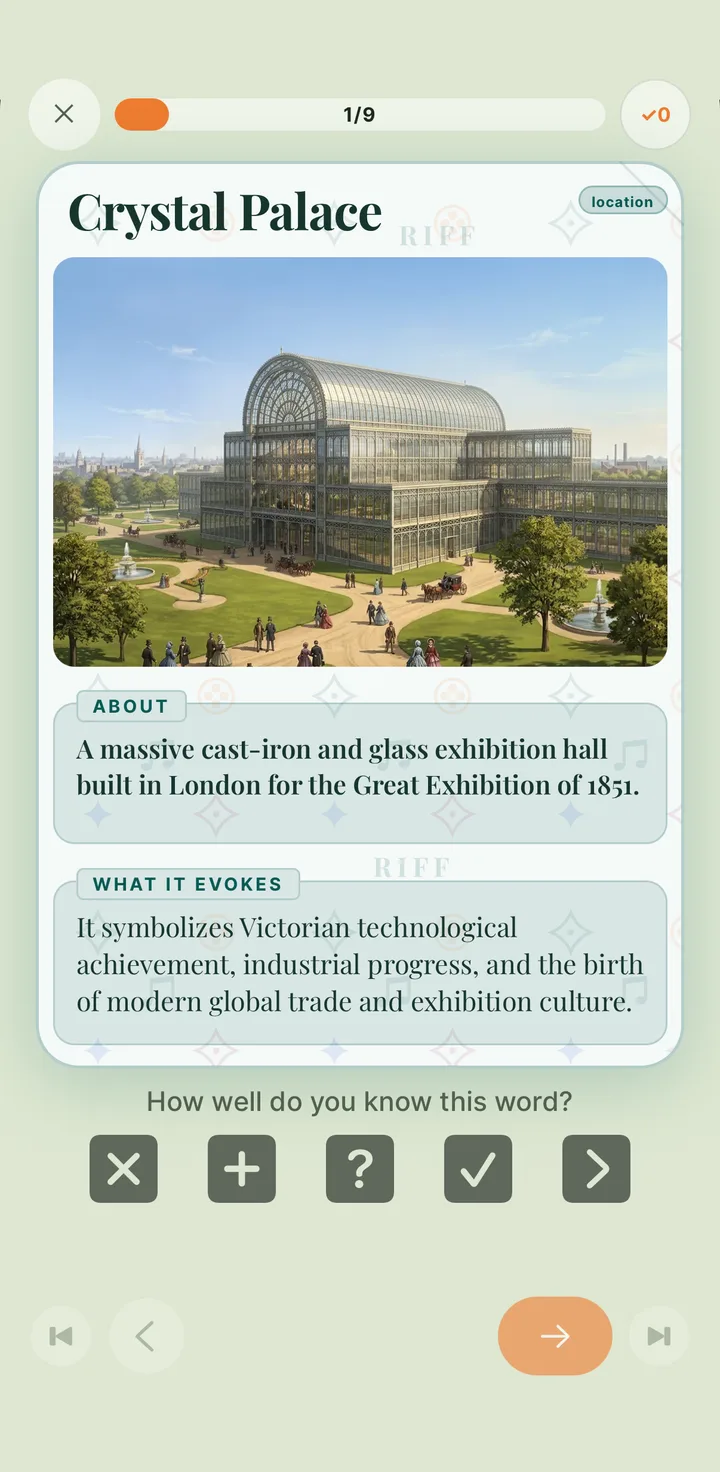 A RIFF cultural-reference card, captured from the app