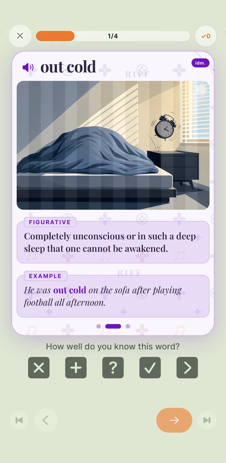 A RIFF idiom card, captured from the app